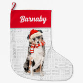 Kerstman Australische herder met de naam Dog Grote Kerstsok (Voorkant)