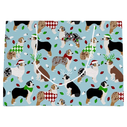 Kerstman Australische Shepherd Large Gift Bag Groot Cadeauzakje (Voorkant)