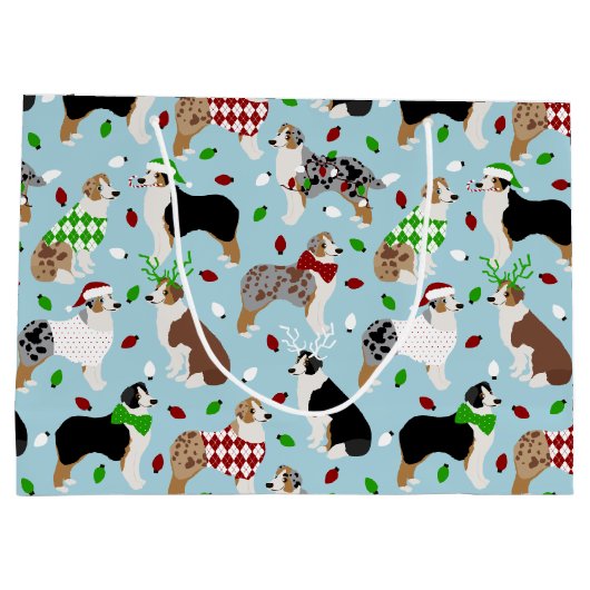 Kerstman Australische Shepherd Large Gift Bag Groot Cadeauzakje (Achterkant)