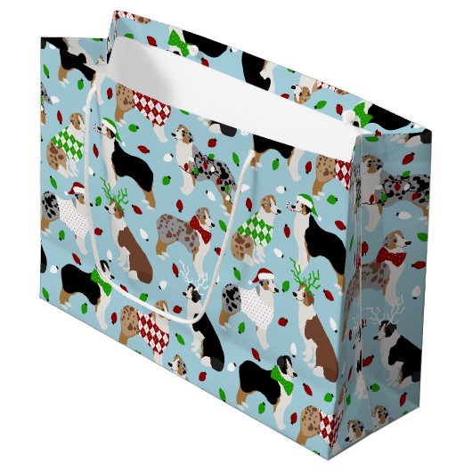 Kerstman Australische Shepherd Large Gift Bag Groot Cadeauzakje (Voorkant Gekanteld)