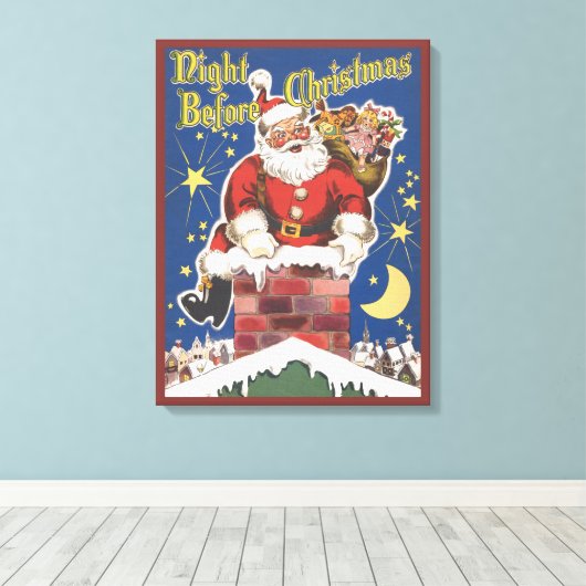  kerstman, avond voor Kerstmis Canvas Afdruk (Insitu (Houten vloer))