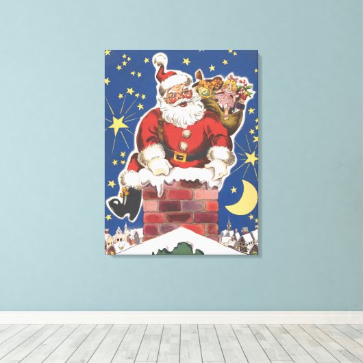  kerstman, avond voor Kerstmis Canvas Afdruk (Insitu (Houten vloer))