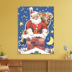  kerstman, avond voor Kerstmis Canvas Afdruk