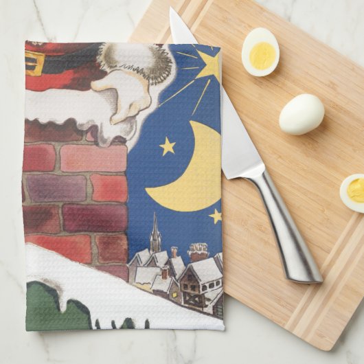 kerstman, avond voor Kerstmis Theedoek (Quarter Fold)