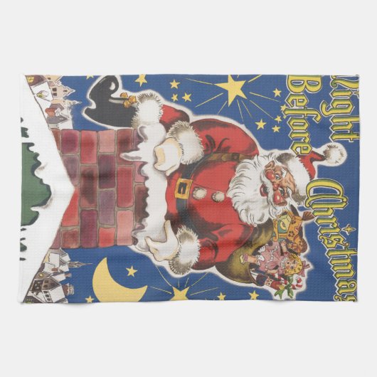  kerstman, avond voor Kerstmis Theedoek (Horizontaal)