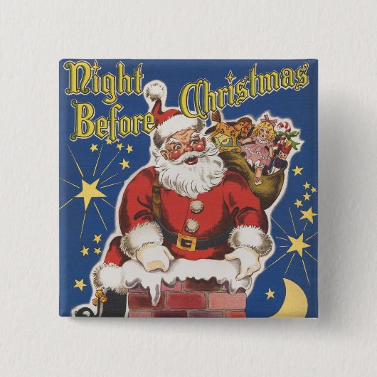 kerstman, avond voor Kerstmis Vierkante Button 5,1 Cm (Voorkant)