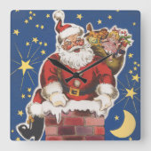 kerstman, avond voor Kerstmis Vierkante Klok (Voorkant)