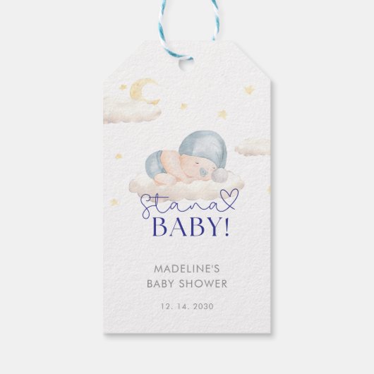 Kerstman Baby Boy Shower Cadeaulabel (Achterkant)