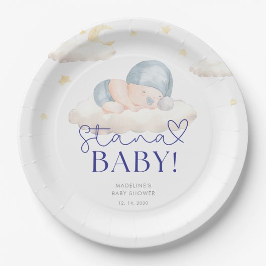 Kerstman Baby Boy Shower Papieren Bordje (Voorkant)