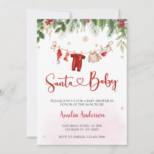 Kerstman Baby Boy Winter Baby shower Kaart (Voorkant)