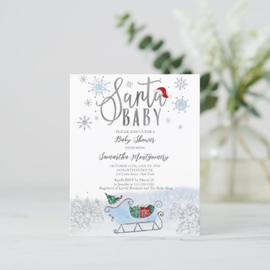Kerstman Baby Kerst Budget Baby Shower Uitnodiging (Staand voorkant)