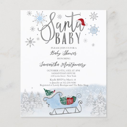 Kerstman Baby Kerst Budget Baby Shower Uitnodiging (Voorkant)
