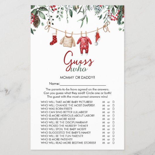 Kerstman Baby kerst 'Guess Who' Baby shower Spel Flyer (Voorkant)
