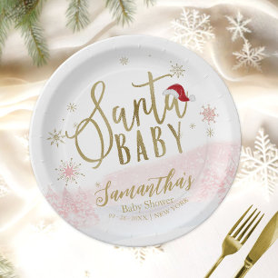 Kerstman Baby Kerstmeisje Baby Shower Papieren Bordje