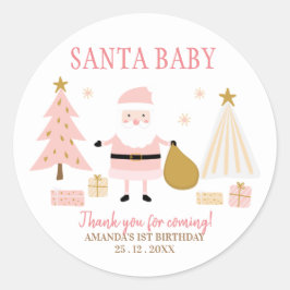 Kerstman Baby, Kerstmis Verjaardagsfeestgunst Ronde Sticker
