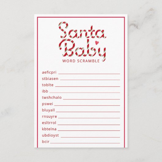 Kerstman Baby Kerstwoord Scramble spel Informatiekaartje (Voorkant)