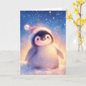 Kerstman Baby Penguin Kaart (Gele Bloem)