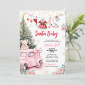 Kerstman Baby shower Meisje Rood Roze Schattige Kaart (Staand voorkant)