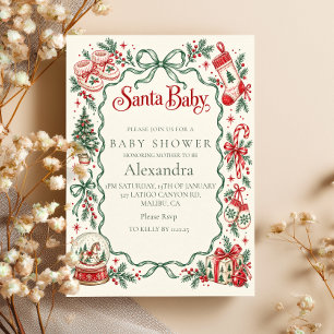 Kerstman Baby Shower Rood Groen Doodles Kaart