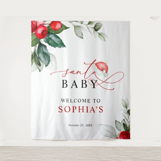 Kerstman Baby shower Tapestry Wandkleed (Voorkant)