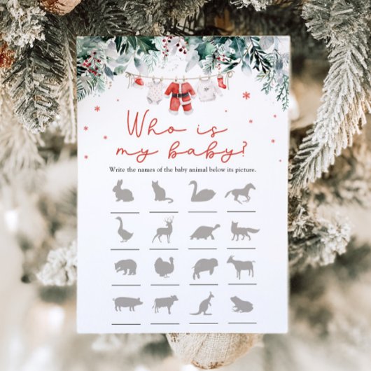 Kerstman Baby shower Wie is mijn Baby spel Kaart