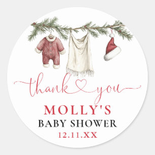 Kerstman Baby Waslijn Winter Baby Shower Favor Ronde Sticker