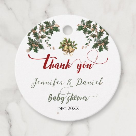 Kerstman Baby Winter Rood Groen Baby shower Bedankjes Labels (Voorkant)