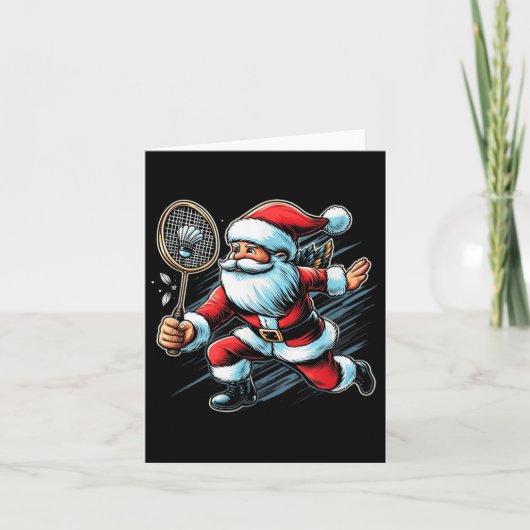Kerstman Badminton Speler Cool Sport Hobbys Kerstm Kaart (Voorkant)