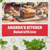 Kerstman bakken kerstbrood gepersonaliseerde vakan theedoek (Gevouwen)