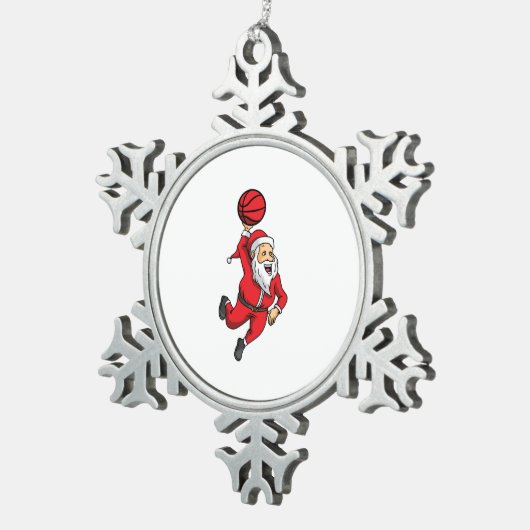 Kerstman Basketbal Basketballer Kerstmis Tin Sneeuwvlok Ornament (Rechts)