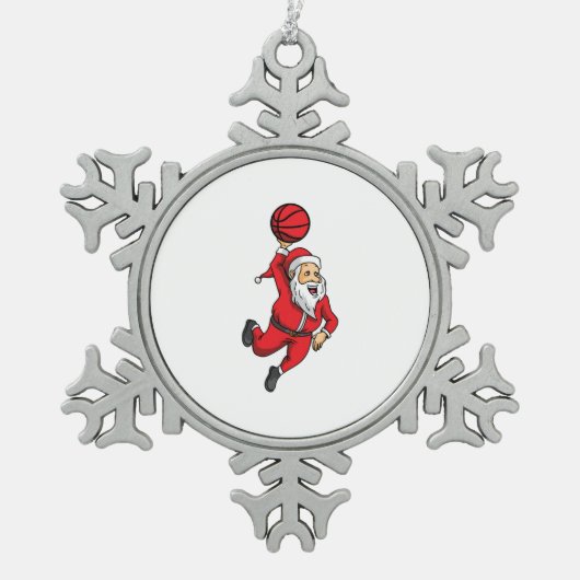 Kerstman Basketbal Basketballer Kerstmis Tin Sneeuwvlok Ornament (Voorkant)