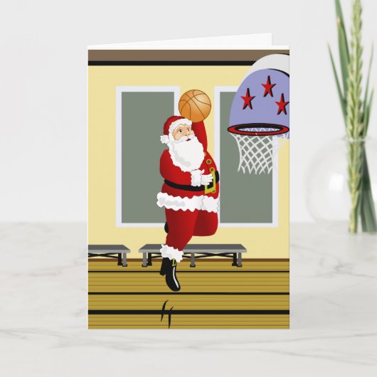 Kerstman Basketbal Feestdagen Kaart (Voorkant)