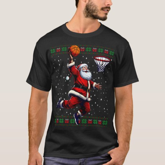 Kerstman Basketbal Lelijke Kerst T-shirt (Voorkant)