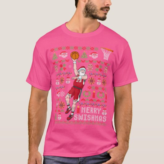 Kerstman Basketbal Lelijke Kerst Vrolijk Zwemmen T-shirt (Voorkant)