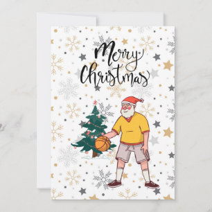 Kerstman basketbal speelt met Kerstmis   Feestdagenkaart