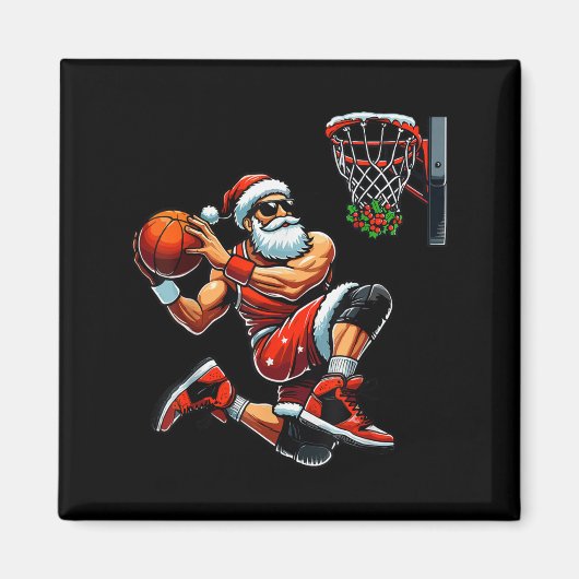 Kerstman basketbalspeler Dunking Kerstmis Bas Magneet (Voorkant)