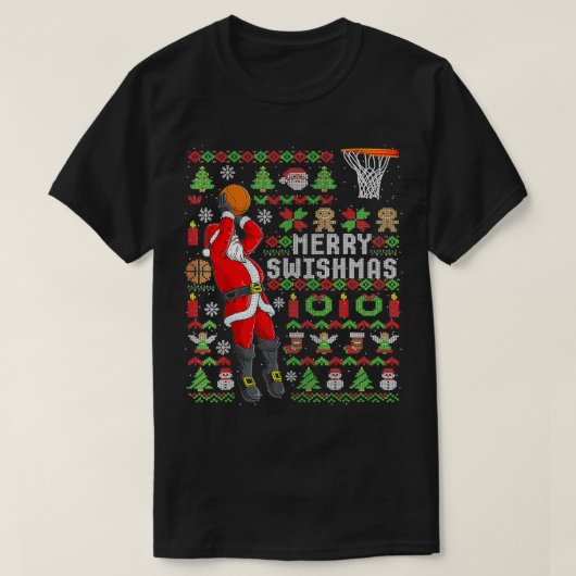 Kerstman basketbalspeler Slam Dunk Ugly S T-shirt (Design voorkant)