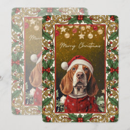 Kerstman Basset Hound Kerstmis Feestdagenkaart
