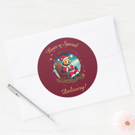 Kerstman Beer's Sleigh Feestelijke Wensen Ronde Sticker (Envelop)