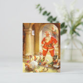 Kerstman begeleidt Elfen bakken kerstkoekjes Feestdagenkaart (Staand voorkant)