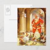 Kerstman begeleidt Elfen bakken kerstkoekjes Feestdagenkaart (Voorkant / Achterkant)