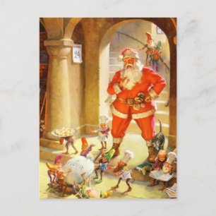 Kerstman begeleidt Elfen bakken kerstkoekjes Feestdagenkaart