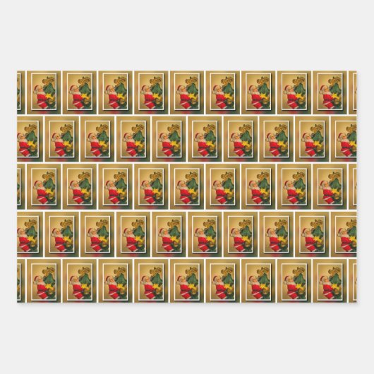 Kerstman beklimt de kerstboom Golden Jolly Inpakpapier Vel (Voorkant 3)