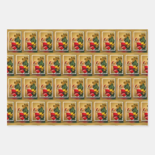 Kerstman beklimt de kerstboom Golden Jolly Inpakpapier Vel (Voorkant)