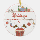 Kerstman beneden de schoorsteen Kerstmis Keramisch Ornament (Voorkant)