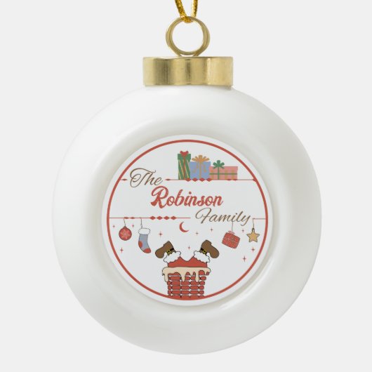 Kerstman beneden de schoorsteen Kerstmis Keramische Bal Ornament (Voorkant)