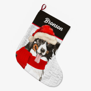 Kerstman Bernese Mountain Dog met Dog's naam Grote Kerstsok