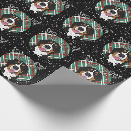 Kerstman Bernese Mountain Dog Reindeer Cadeaupapier (Hoek)