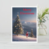 Kerstman Besneeuwde Berg Kerstkaart | Festive (Staand voorkant)