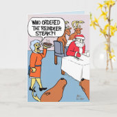 Kerstman bestelt een rendierbiefstuk. kaart (Gele Bloem)